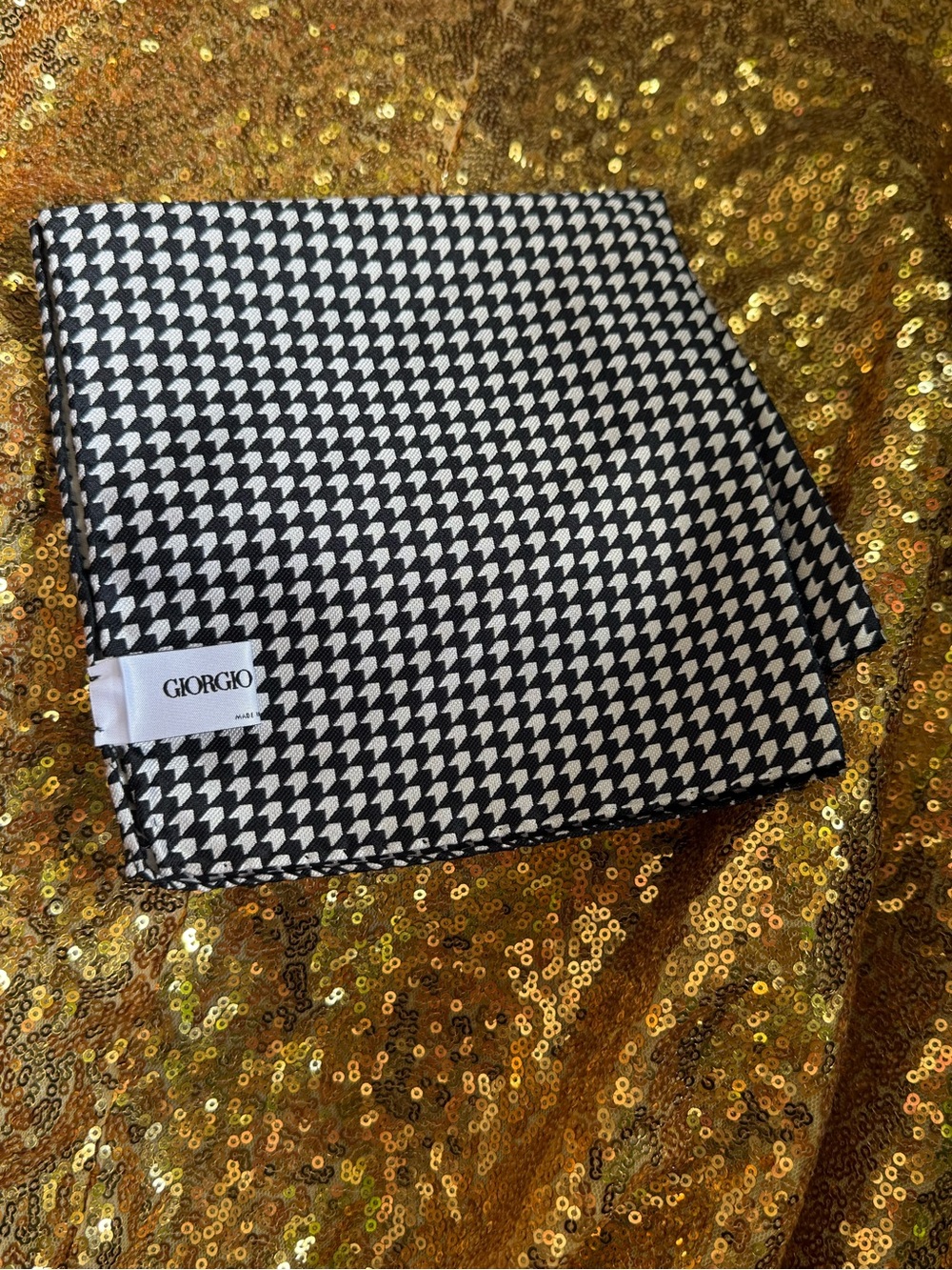 Giorgio Armani Black & White Houndstooth Pocket Square